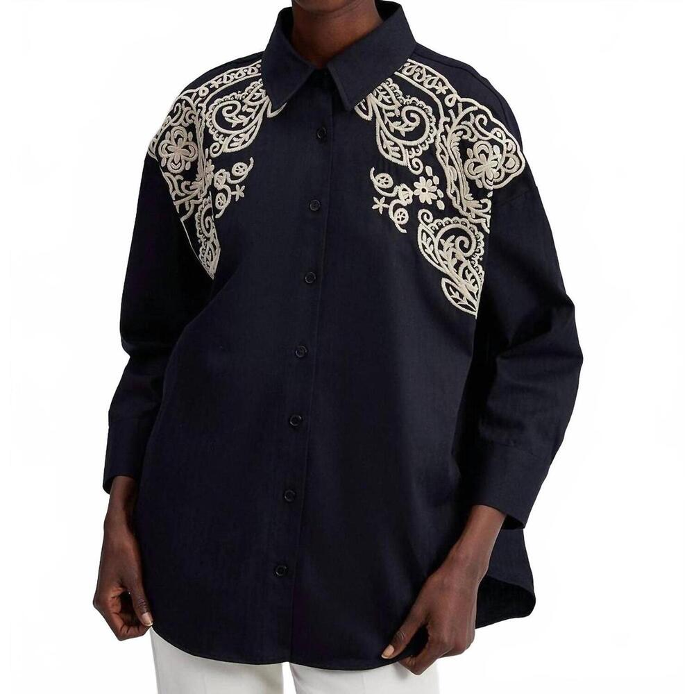 NEW TOUCHE PRIVE embroidered front oversized shirt in black